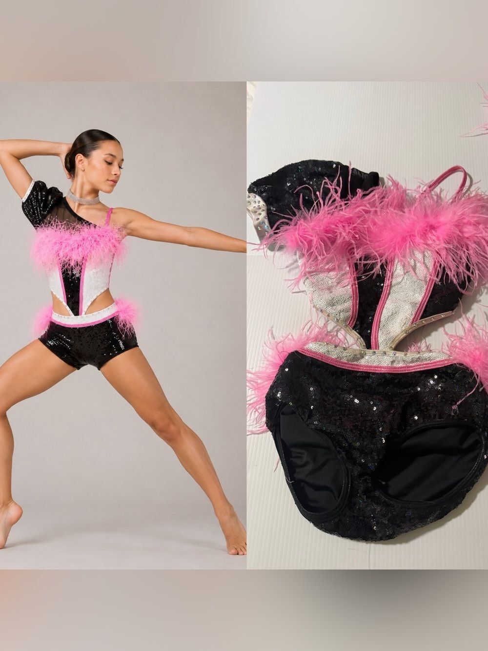 Reverence Dance Costume YS Jazz Solo Pink Feather Cabaret Musical Theater child